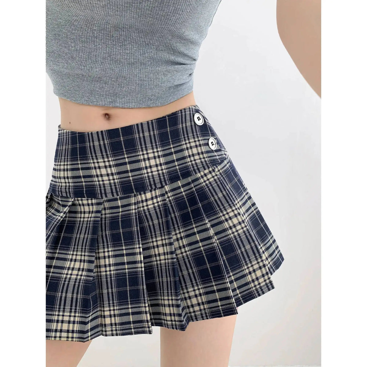 American Style Retro Low Waisted JK Plaid Pleated Skirt Women 2026 Summer New Spicy Girl Wrap Hip Slim A-line Ultra Skirt YOQG