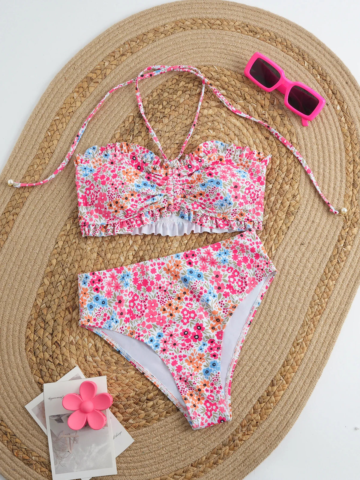 Sexy Flower Bikini 2025 Women Swimsuit Two Piece Swimwear Female Thong Bikinis Set Swimming for Bathing Suits Brazilian Biquini