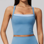 NCLAGEN Women's Yoga Tank Top Fake Two Piece Color Block Crisscross Back Vest Naked Feel Outdoor Sports Fitness Running Blouse