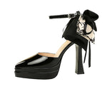 BIGTREE Pumps 2026 Summer New Hot Sale European Style Patent Leather Pointed Toe Buckle Platform High Heel Bow Shoes Women Shoes