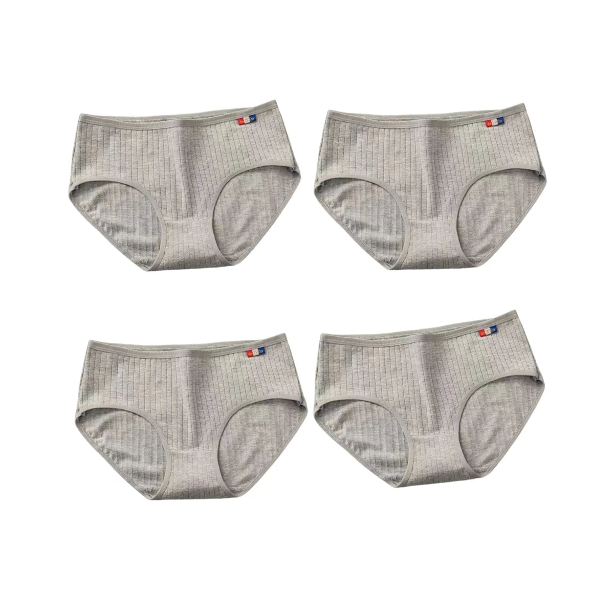 4Pcs/Set Women's Mid-Rise Cotton Panties Breathable Soft Ribbed Underwear Solid Lingerie Stretchy Comfort Daily Briefs M-XL