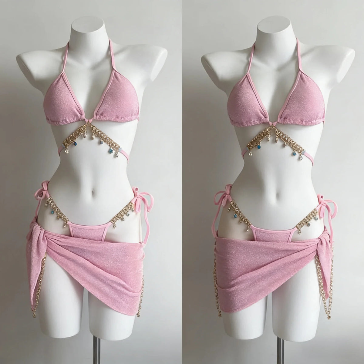 Trendy 2026 Print High Waist Fairy Sexy Sweet 4-Piece Bikini Set - Women's Split Swimwear Beach Vacation Summer Party & Holiday