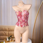 Toucheart Hot Girl Suspender Sexy Top with Fishbone Corset Intimate Hollow See-through Lace Classic Romantic Retro Palace Corset