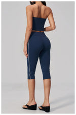 Color Blocked Strapless Yoga Suit 2 Pieces Women Sports Bra High Waist Leggings Fitness Suit Outwear Running Push Up Tracksuit