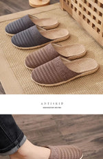 Women Indoor Linen Slippers 2025 Spring Summer Shoes Anti-slip Light Weight Breathable Lace Couples Home Floor Slides