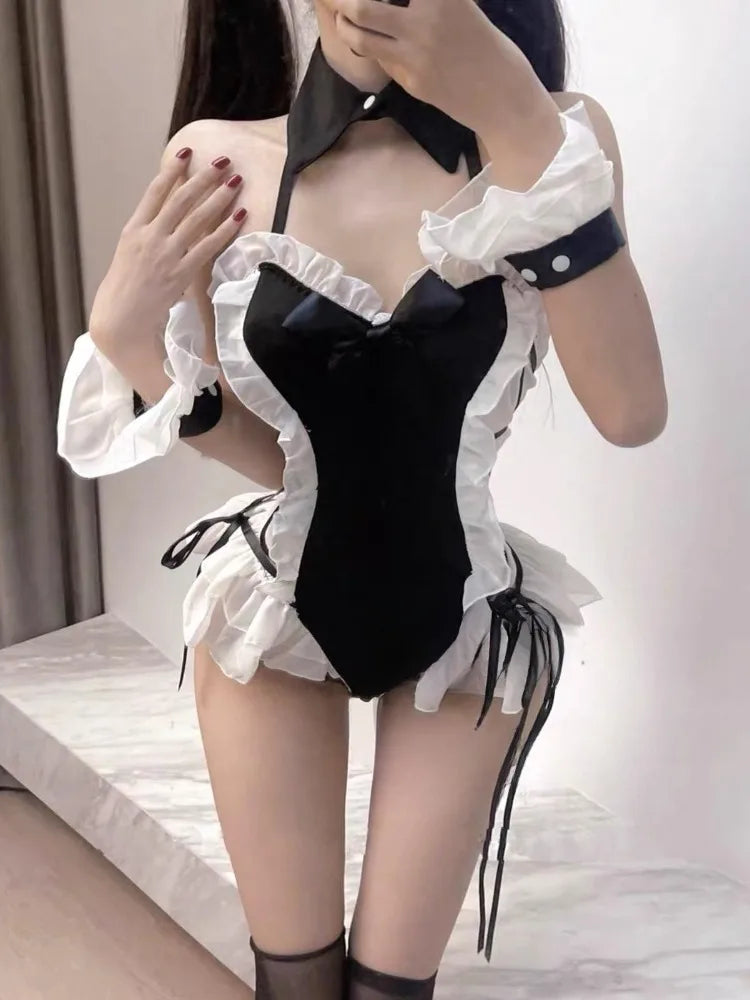 Halloween Latex Nun Costumes Women Sexy Black Leather Bodysuit with Headwear Nun Cosplay Dress Outfits Carnival Party Clothes
