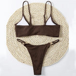 Sexy Ribbed Metal Rings High Cut Bikini Female Swimsuit Women Swimwear Two-pieces Bikini Set Micro Thong Bathing Suit Swim Lady
