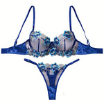 A Set of Sexy Blue Lingerie, Featuring Floral Patterns, Combining Charm and Sexiness ZA825146