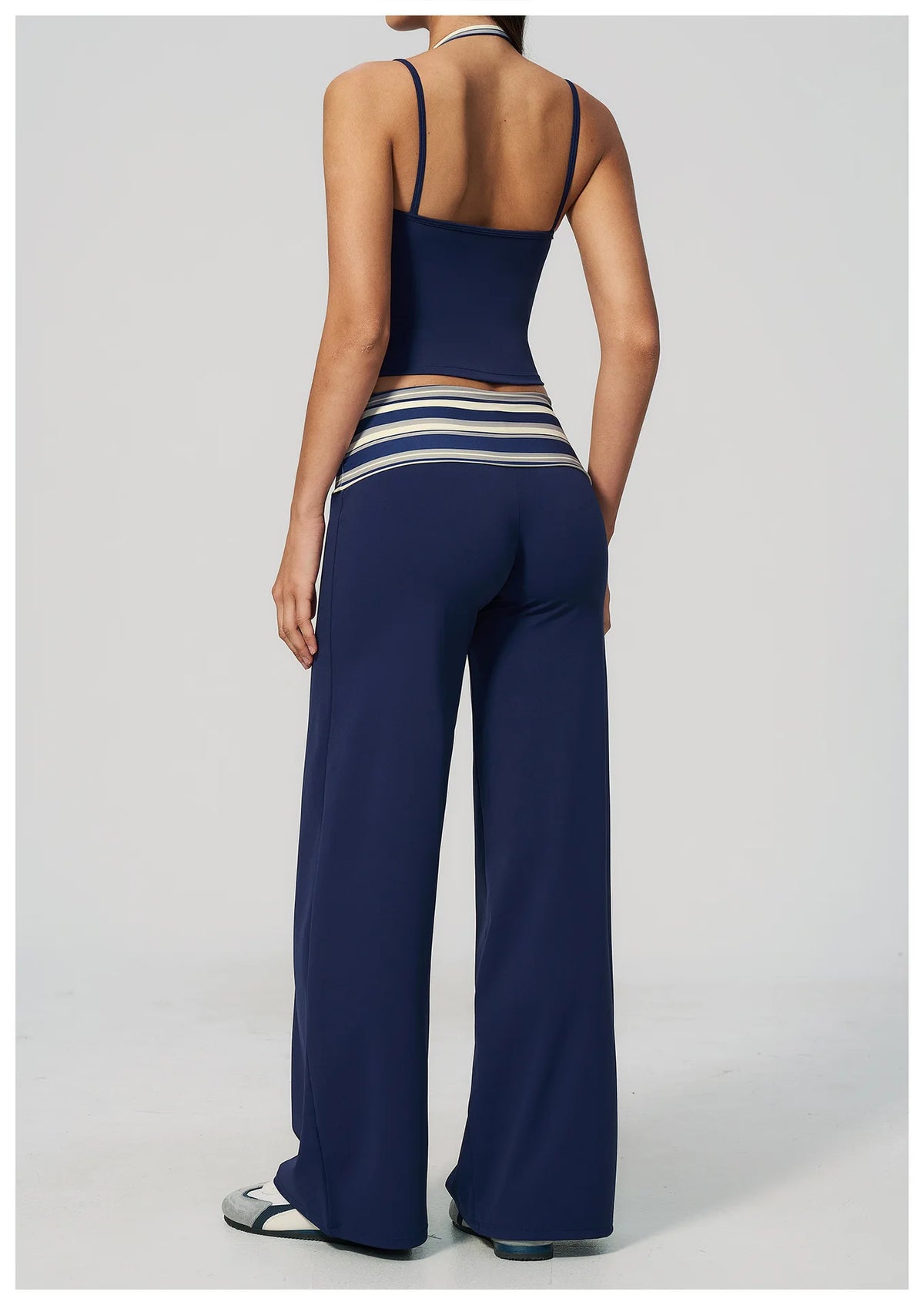 Women's 2 Piece Yoga Set Halter Neck Crop Top Fold Over Waist Wide Legged Flare Trousers Polka Dot Striped Gym Workout Running
