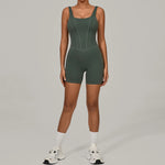 Padded Sports Jumpsuit Short Women Yoga Sets Gym Bodysuits Sexy Backless Fitness Jumpsuits Female Push Up Workout Overalls