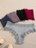 3Pcs Sexy Women Cotton Brazilian Pants Lace Brazilian Briefs Low Waist Floral Solid Color G-string Breathable Soft Lingerie