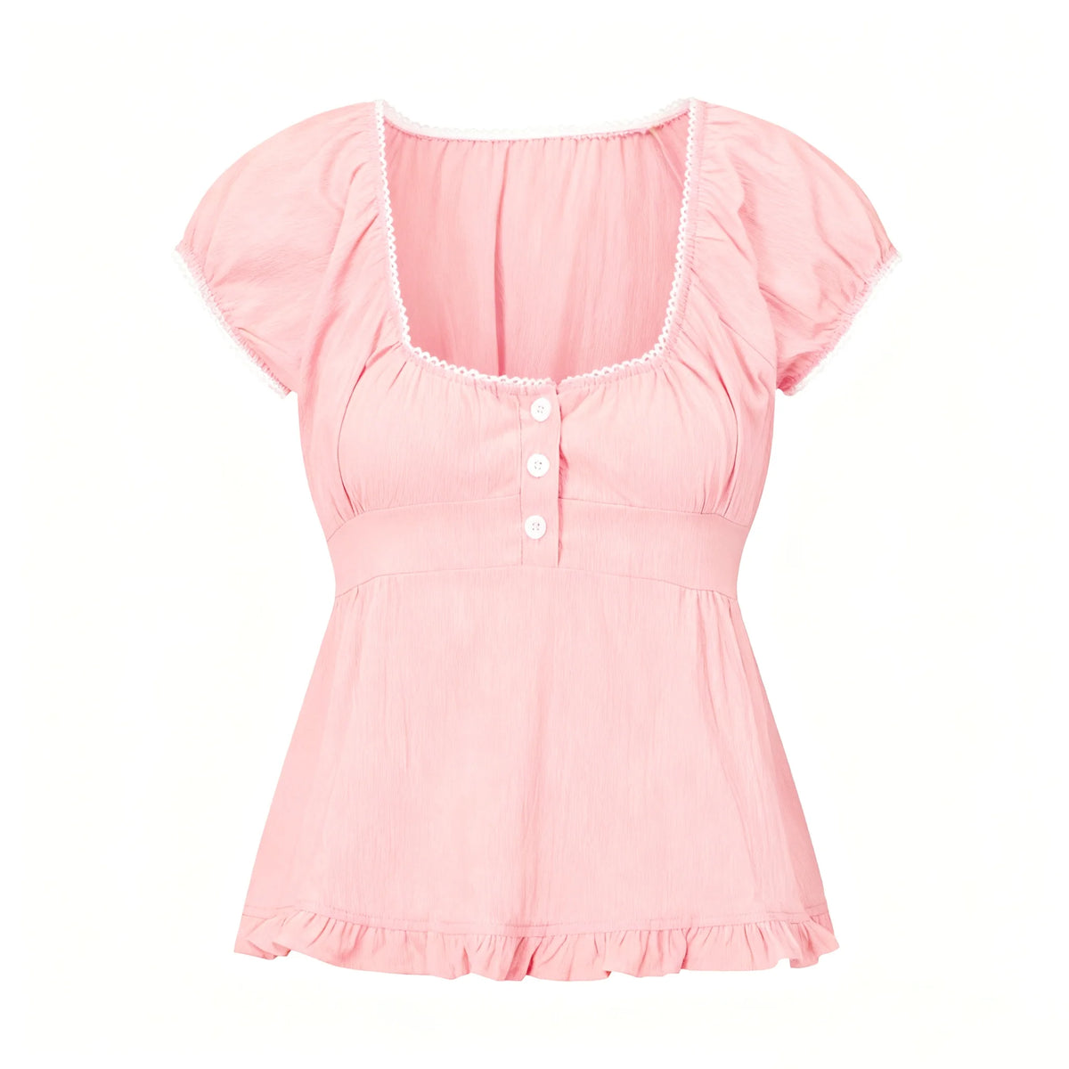 Summer Women Short Sleeve T-shirt Solid Color Low-necked Pleated Hem Casual Tops Y2K Retro Shirts