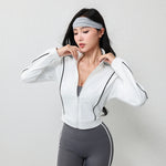 Women's Contrast Color High Elasticity Four-Way Stretch Full Zip Yoga Jacket Quick Dry Breathable Active Wear