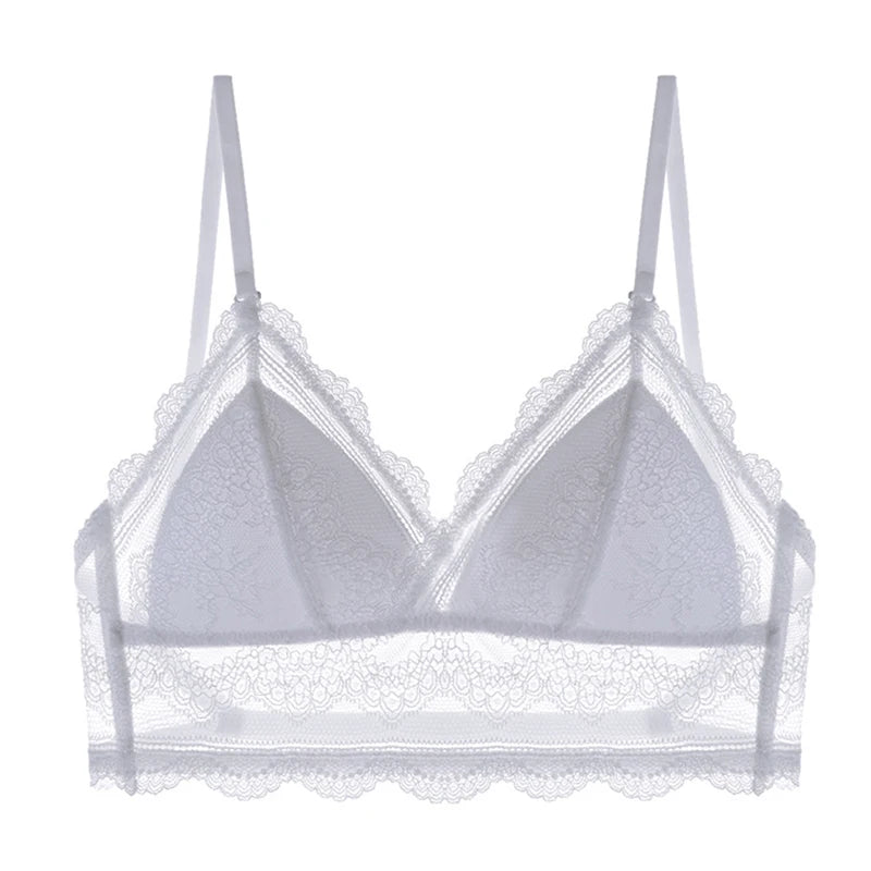 Deep U Backless Bralette Triangular Soft Seamless Underwear for Women Sexy Lace Bra Ladies Low Back Transparent Bras Tank Tops