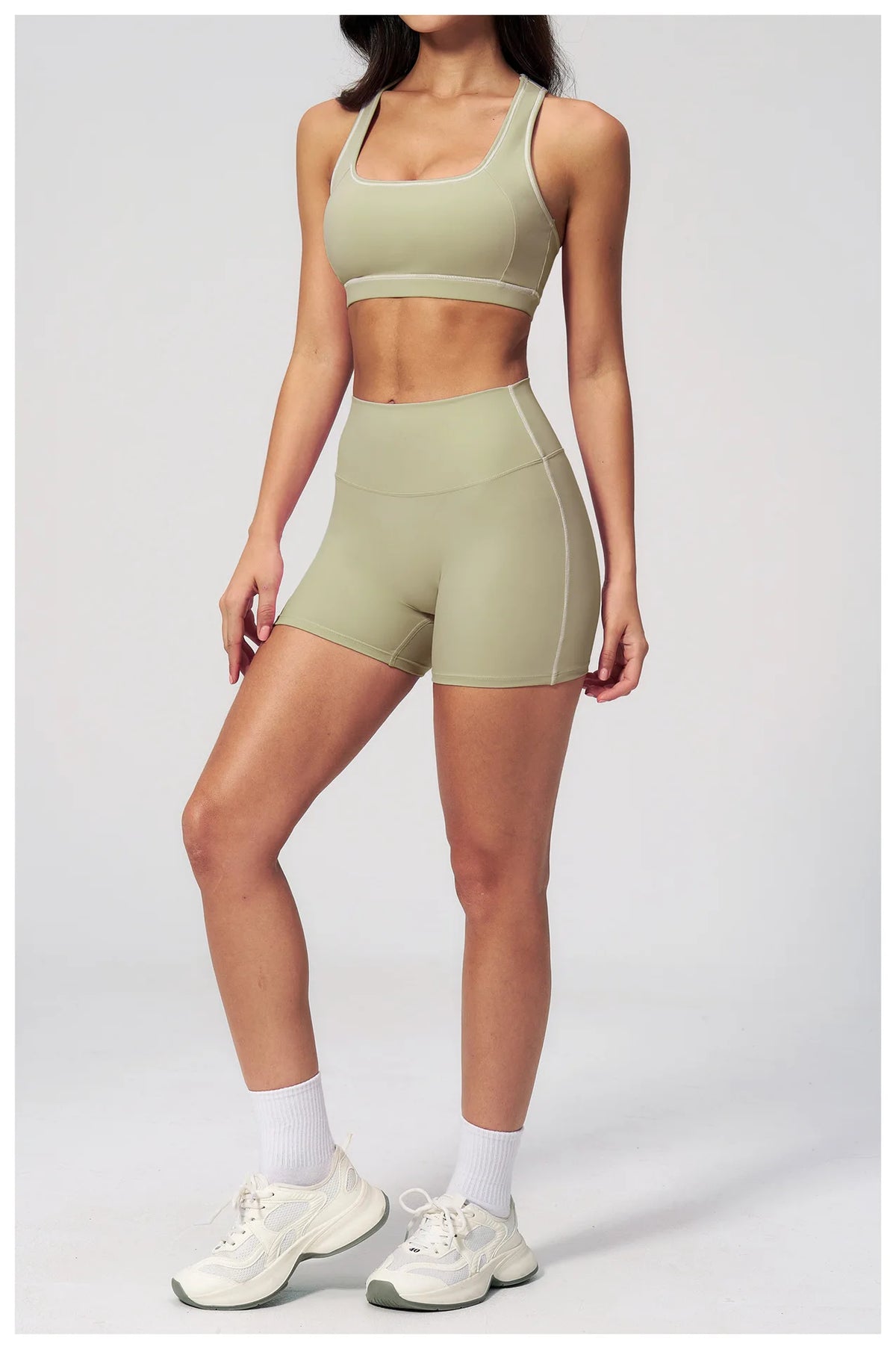 Summer New Color Contrast Yoga Set Women Tight I-shaped Back Sports Bra Versatile Fitness Suit High Waist Shorts Workout Clothes