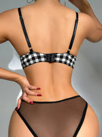 Black And White Checkered Underwear Set WithMesh Plaid Special Design Push Up Bra Woman Lingerie For Ladies B1121