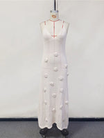 Elegant 3d Flower Knitted Dresses For Women V-neck Backless Sleeveless Lace Up Female Maxi Dress Summer Lady Beach Dress V6211