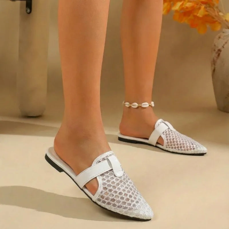 Summer white mesh fashionable slippers outdoor high-quality women's shoes 2026 new breathable and comfortable soft soled sandals