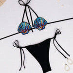 New Shiny Sequin Shell Starfish Bikini Set Women Sexy Push Up Pleate Thong Swimsuit Brazilian Beach Bathing Suit Micro Swimwear