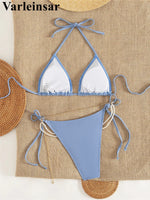 2026 Glitter Sparkling Pearls Halter Bikini Women Swimwear Female Swimsuit Two-Pieces Bikini Set Bather Bathing Suit Swim V8342