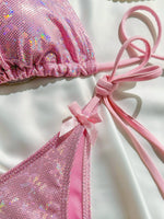 DEKA Shiny Bikini Set Triangle Bandage Swimsuit Women Swimwear Summer Biquini Beachwear Long String Bow Swimsuit Beachwear Suits