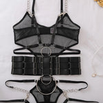 Toucheart Erotic Bodysuit Hollow See-through Mesh Design Binding Belt Body Shaping Seductive Luxurious Women Sexy Jumpsuit Set