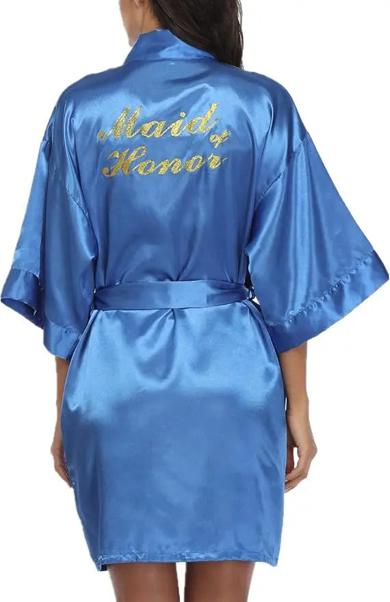 Rose Gold Satin Team Bride Bridesmaid Robe Wedding Bathrobe Gown Women Dressing Sleepwear Mother Maid of Honor Kimono