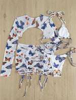 White Butterfly Print Swimwear Cover Up Bikinis Sets 3 Pieces Sexy Swimsuit Women 2026 Beach Wear Halter String Triangle Bikini