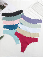 5Pcs Seamless Full-Body Fan-Shaped Wave Decorative Briefs Sexy Thongs Comfortable Breathable Stretch Underwear Women's Lingerie