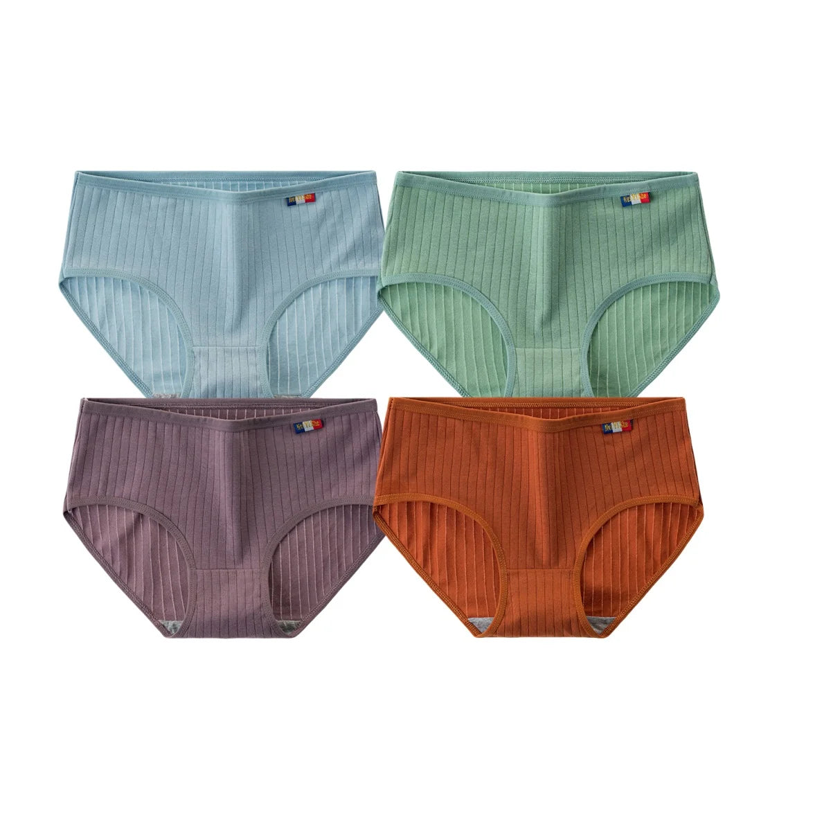 4Pcs/Set Women's Mid-Rise Cotton Panties Breathable Soft Ribbed Underwear Solid Lingerie Stretchy Comfort Daily Briefs M-XL