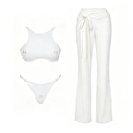 Sexy 3Pcs Swimsuit With Beach Pants Women Bikini Push Up Swimwear Biquini White Swim Suit Micro Bikinis Bathingsuit Beachwear