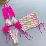 Blue Three-pieces Bikini set With Skirt Waved Ruffled Frilled Bikini Female Swimsuit Women Swimwear Bather Bathing Suit V5235C