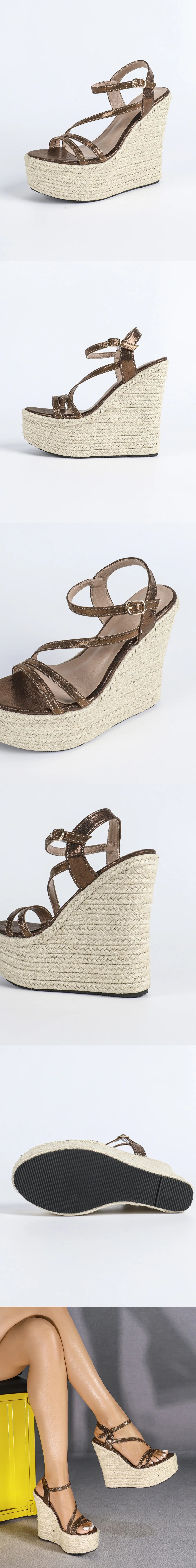 2026 New Big Size 43 Summer Bohemain Espadrilles Wedges Sandals Women High Heels ShoesAnkle Strap Platform Sandals