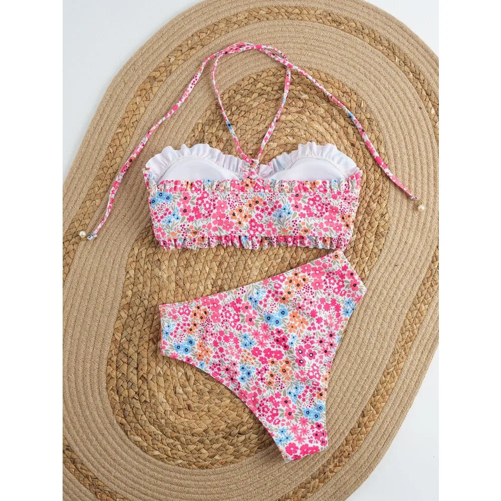 Sexy Flower Bikini 2025 Women Swimsuit Two Piece Swimwear Female Thong Bikinis Set Swimming for Bathing Suits Brazilian Biquini