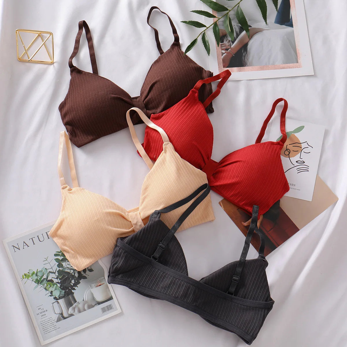 Push-Up Bras for Women Sexy Adjustable Straps Brassiere Wire Free Bra Seamless Underwear Solid Color Lingerie One Size