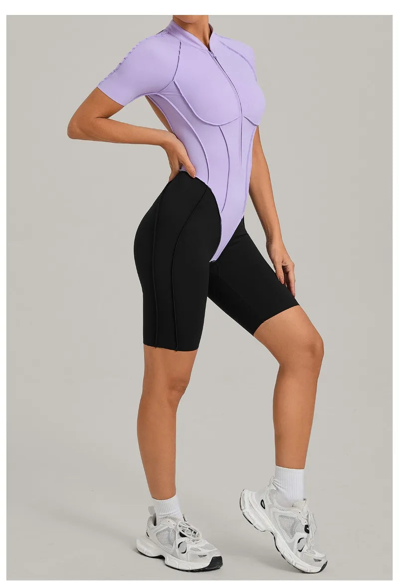 Women's Seamless Yoga Jumpsuit Sports Workout Running Hip-lifting Slim Fit Shorts One-Piece Training Fitness Gym Bodysuit
