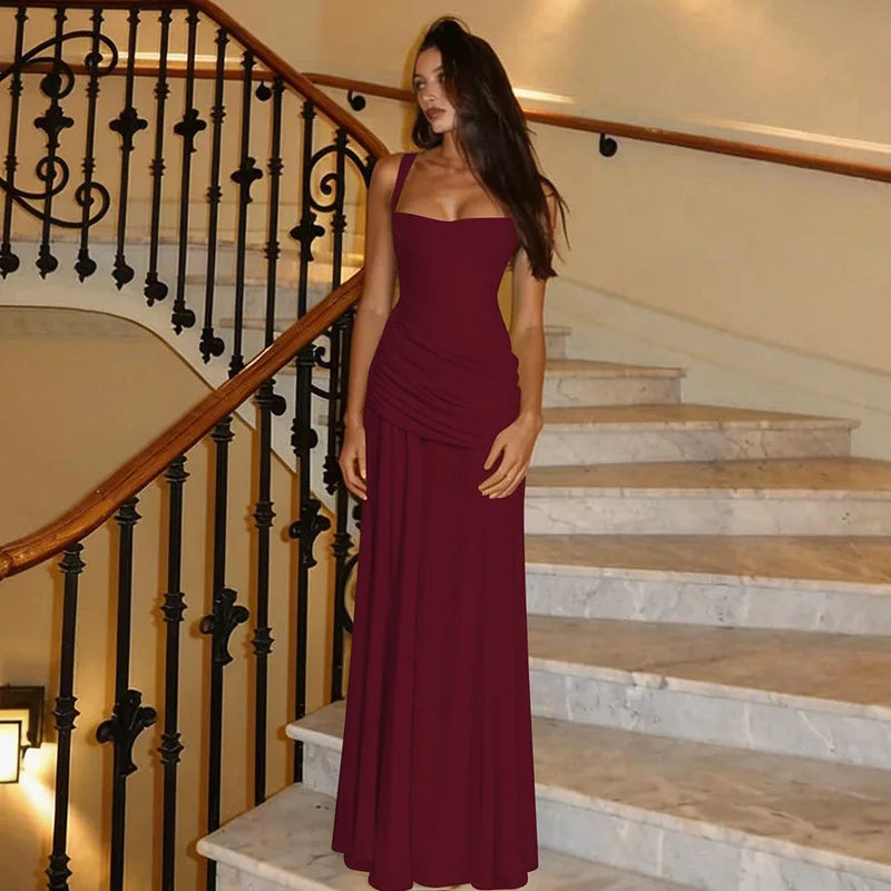 FDYOUI Fashion Sleeveless High Waist Tunics Long Maxi Dress Party Gowns Women Chic Backless Lace-up Folds Slim Evening Dresses