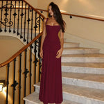 FDYOUI Fashion Sleeveless High Waist Tunics Long Maxi Dress Party Gowns Women Chic Backless Lace-up Folds Slim Evening Dresses