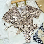 S - XXL Leopard Printed High Waist Bikini Female Swimsuit Women Swimwear Three-piece Bikini set Bather Bathing Suit Swim V2805SW