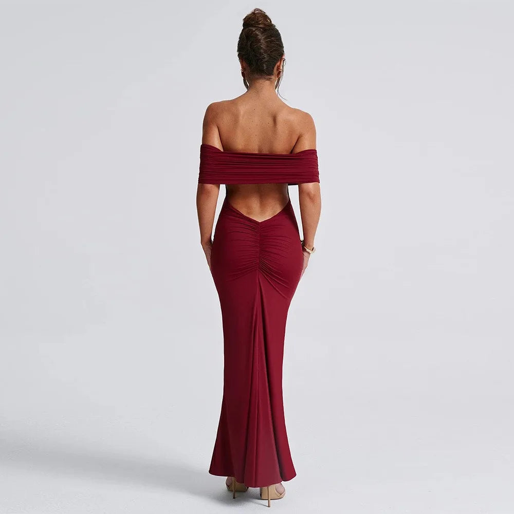 Temperament Slim Strapless Long Dress Women Solid Color Sexy Off-shoulder Backless Package Hip Sleeveless Club Party Dresses