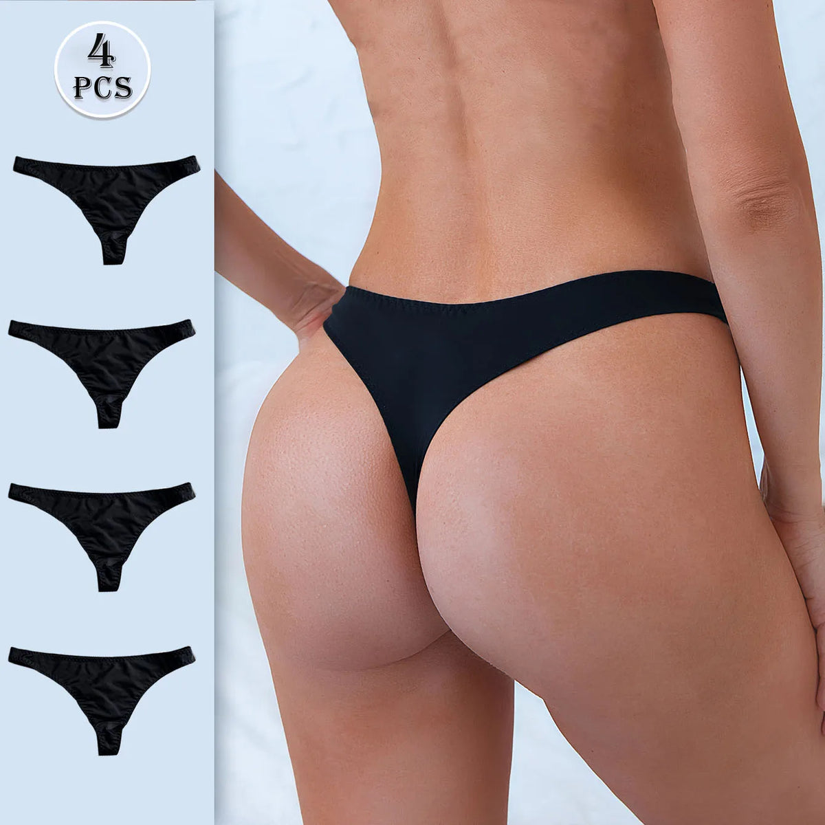 4 pcs Women's Sexy Thong Underwear Breathable T Panties Low Waist Seamless Lingerie Simple Plain Sexy Briefs Bikini