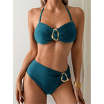S - XL Metal Ring Halter Female Swimsuit High Waist Bikini Women Swimwear Two-Pieces Bikini Set Bather Bathing Suit Swim V6933
