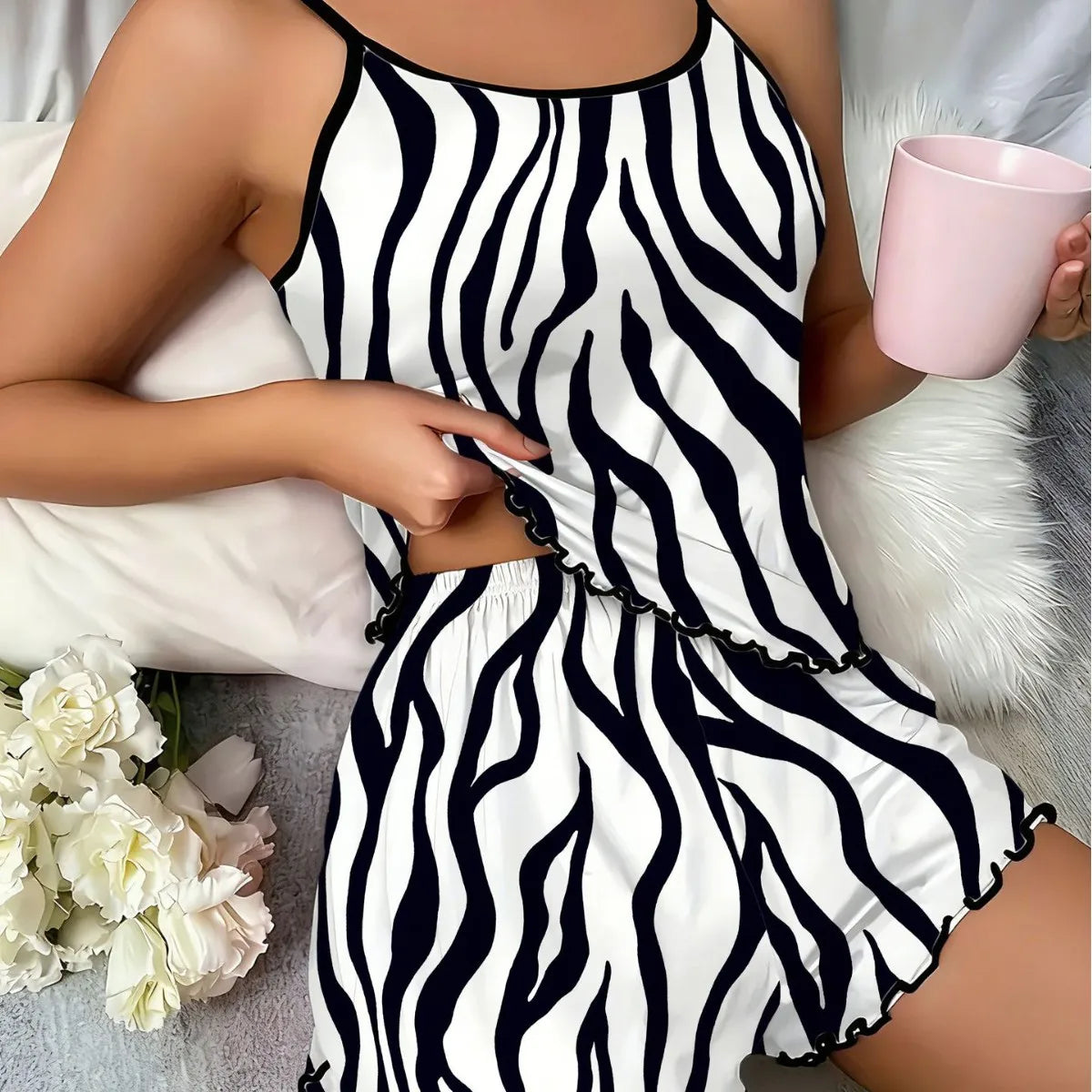Women's Sleepwear Sexy Halter Suspender Homewear Women's Printed Women's Pajamas Casual Shorts Pajamas Two-piece Set