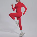 Women's Seamless Yoga Sets Sports Fitness Zipper Long-Sleeve Jacket Slim-fit Hip Lift Pants Suits Workout Training Gym Sets