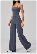 Yoga Suit Gym Fitness Set Hanging Neck Slim Sports Tank Top High Waist Wide Leg Pants Tracksuit Outdoor Running Athletic Wear