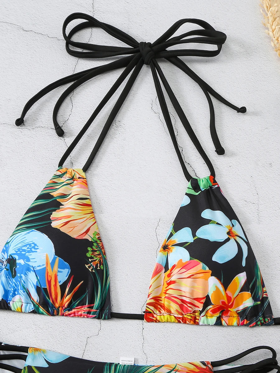 Halter String Floral Bikini 2026 High Waist Swimsuit Women Padded Swimwear Female Bathers Bathing Swimming Swim Suit Beachwear
