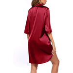 New Women's Solid Color Silky Comfortable Soft Pajamas Sexy Short Sleeve Nightshirt Smooth & Skin-Friendly Home Sleepwear Lounge