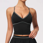 Summer Back I Shaped Sports Bra Sexy Deep V Neck Contrast Color Slimming Yoga Tank Top Outdoor Workout Fitness Gym Running Vest