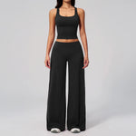 Women's Summer Two Piece Yoga Sets Slimming Sports Tank Top Lifted Buttocks High Waist Flare Pants Gym Fitness Suits Tracksuit