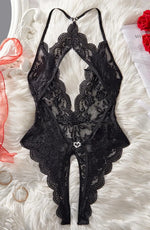 Women Sexy Lace Teddy Lingerie Deep V Mesh Sheer Bodysuit Backless Crotchless One Piece Babydoll Nightwear
